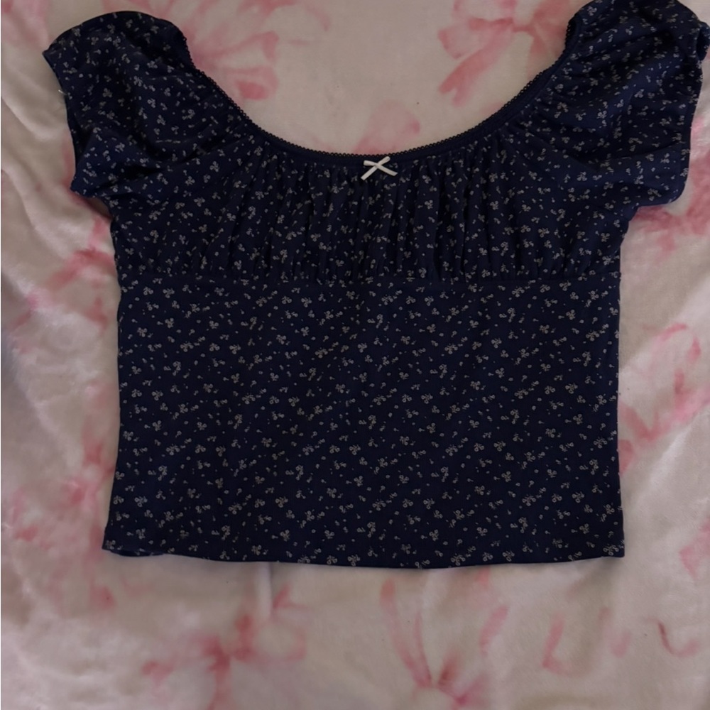 Aeropostale Navy Blue Floral Blouse